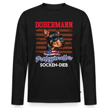 Doberman PROFESSIONELLER SOCKEN-DIEB Lustiges - Männer Premium Bio Langarmshirt - Schwarz - Vorne - Nico (187cm)