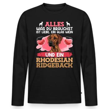 Ridgeback Frauen ALLES WAS DU BRAUCHST IST WEIN - Männer Premium Bio Langarmshirt - Schwarz - Vorne - Nico (187cm)