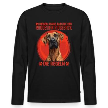Ridgeback Besitzer HIER MACHT DER RIDGEBACK REGELN - Männer Premium Bio Langarmshirt - Schwarz - Vorne - Nico (187cm)