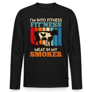 Griller J’AIME LA VIANDE DE FITNESS DANS MON FUMOIR Drôle - T-shirt manches longues Premium bio Homme - noir - Devant - Nico (187cm)