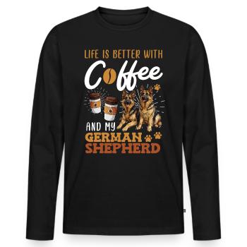 German Shepherd Owner COFFEE AND MY GERMAN - Men's Premium Organic Long Sleeve Shirt - black - Front - Nico (187cm)