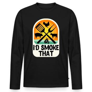 Fleischliebhaber Grillen I'd Smoke That BBQ - Männer Premium Bio Langarmshirt - Schwarz - Vorne - Nico (187cm)