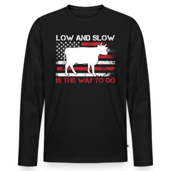 MEAT LOVERS LOW AND SLOW THE WAY TO GO - Men's Premium Organic Long Sleeve Shirt - black - Front - Nico (187cm)