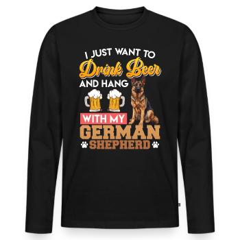German Shepherd JUST WANT DRINK BEER HANG WITH GERMAN - Men's Premium Organic Long Sleeve Shirt - black - Front - Nico (187cm)