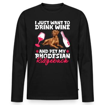 Les propriétaires de chiens veulent juste boire du vin de Rhodésie - T-shirt manches longues Premium bio Homme - noir - Devant - Nico (187cm)