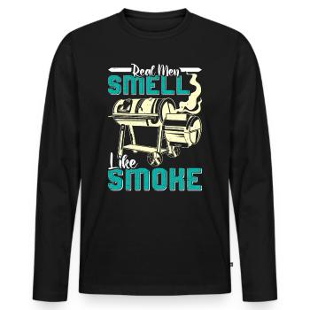 Amateur de viande LES VRAIS HOMMES SENTENT LA FUMÉE Drôle - T-shirt manches longues Premium bio Homme - noir - Devant - Nico (187cm)