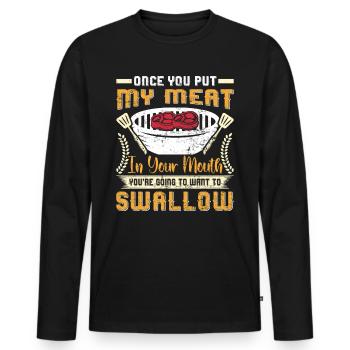 Grillparty UNE FOIS QUE TU AS MIS MA VIANDE DANS TA BOUCHE BBQ - T-shirt manches longues Premium bio Homme - noir - Devant - Nico (187cm)