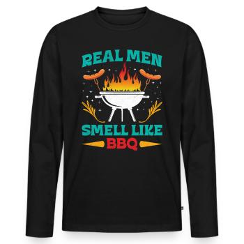 REAL MEN SMELL LIKE BARBECUE BBQ Funny - Men's Premium Organic Long Sleeve Shirt - black - Front - Nico (187cm)