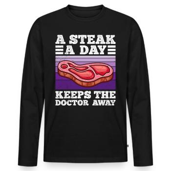 Drôle de carnivore Un steak par jour éloigne Doc - T-shirt manches longues Premium bio Homme - noir - Devant - Nico (187cm)