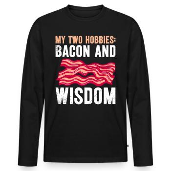 Fleischfresser My Two Hobbies Bacon and Wisdom - Männer Premium Bio Langarmshirt - Schwarz - Vorne - Nico (187cm)