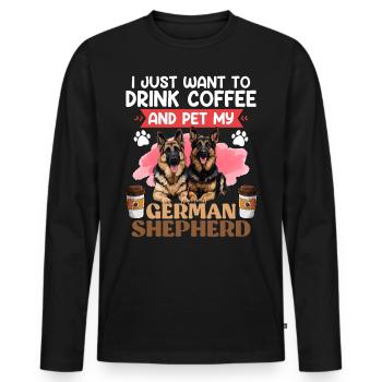 GERMAN SHEPHERD JUST WANT TO DRINK COFFEE AND PET - Men's Premium Organic Long Sleeve Shirt - black - Front - Nico (187cm)