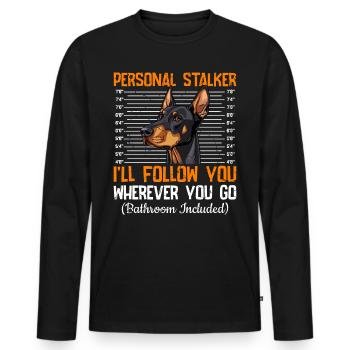 Doberman PERSONAL STALKER JE VOUS SUIVRAI Drôle - T-shirt manches longues Premium bio Homme - noir - Devant - Nico (187cm)