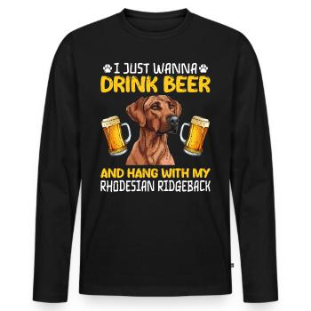 Ridgeback JUSTE VOULOIR BOIRE DE LA BIÈRE Rhodésian - T-shirt manches longues Premium bio Homme - noir - Devant - Nico (187cm)