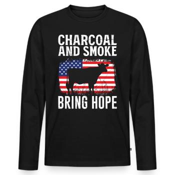 Barbecue USA Le charbon de bois et la fumée apportent de l’espoir - T-shirt manches longues Premium bio Homme - noir - Devant - Nico (187cm)