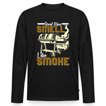 Meat Lovers REAL MEN SMELL LIKE SMOKE Funny - Men's Premium Organic Long Sleeve Shirt - black - Front - Nico (187cm)