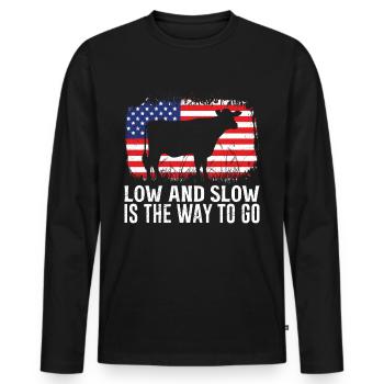 Fun BBQ LOW AND SLOW THE WAY TO GO Barbecue - Men's Premium Organic Long Sleeve Shirt - black - Front - Nico (187cm)