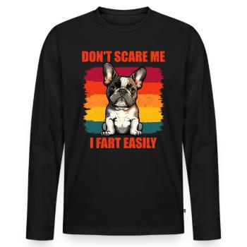 Funny Frenchie Don’t Scare Me I Fet Easily - T-shirt manches longues Premium bio Homme - noir - Devant - Nico (187cm)