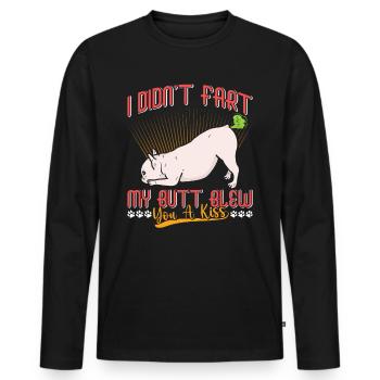 Frenchie N’A PAS PET MES FESSES T’ONT SOUFFLÉ UN BAISER Lustig - T-shirt manches longues Premium bio Homme - noir - Devant - Nico (187cm)