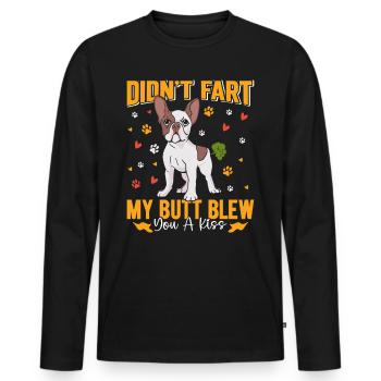 Frenchie N’A PAS PET MES FESSES T’ONT SOUFFLÉ UN BAISER Lustig - T-shirt manches longues Premium bio Homme - noir - Devant - Nico (187cm)