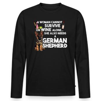 German Shepherd WOMAN CANNOT SURVIVE ON WINE - Men's Premium Organic Long Sleeve Shirt - black - Front - Nico (187cm)