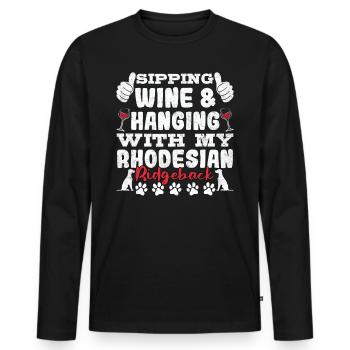Rhodesian Ridgeback SIROTER DU VIN ET TRAÎNER AVEC - T-shirt manches longues Premium bio Homme - noir - Devant - Nico (187cm)