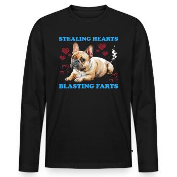 Bouledogue français VOLER DES CŒURS EXPLOSER - T-shirt manches longues Premium bio Homme - noir - Devant - Nico (187cm)