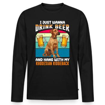 Ridgeback JUSTE VOULOIR BOIRE DE LA BIÈRE Rhodésian - T-shirt manches longues Premium bio Homme - noir - Devant - Nico (187cm)