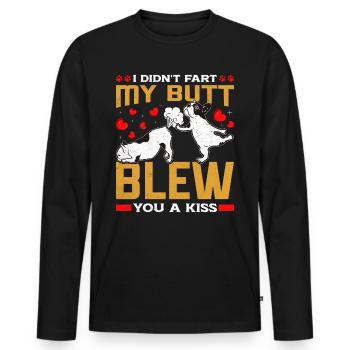 Frenchie N’A PAS PET MES FESSES T’ONT SOUFFLÉ UN BAISER Lustig - T-shirt manches longues Premium bio Homme - noir - Devant - Nico (187cm)