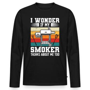 Grillfeier I Wonder if my Smoker Thinks About Me - Men's Premium Organic Long Sleeve Shirt - black - Front - Nico (187cm)