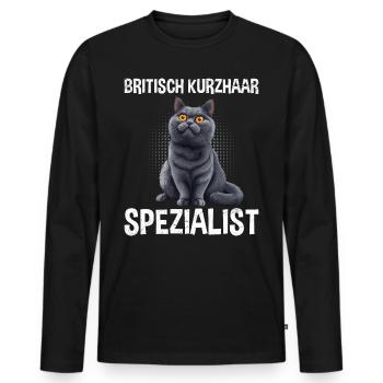 BRITISCH KURZHAAR SPEZIALIST Katzenpapa Britisch - Männer Premium Bio Langarmshirt - Schwarz - Vorne - Nico (187cm)