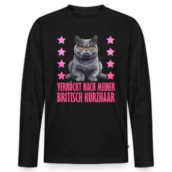 British Shorthair CRAZY ABOUT MY BRITISH - Men's Premium Organic Long Sleeve Shirt - black - Front - Nico (187cm)