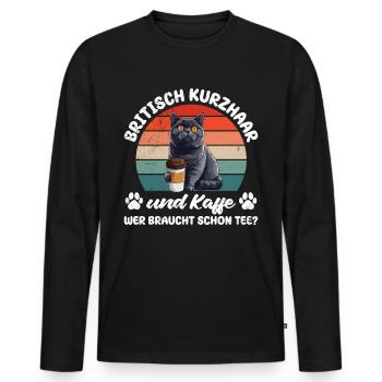 Coffee Drinker Cat Owner British Shorthair - Men's Premium Organic Long Sleeve Shirt - black - Front - Nico (187cm)