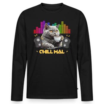 British Shorthair Cat CHILL MAL Funny - Men's Premium Organic Long Sleeve Shirt - black - Front - Nico (187cm)