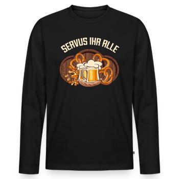 Servus ihr alle Bayern Bayrisch - Männer Premium Bio Langarmshirt - Schwarz - Vorne - Nico (187cm)