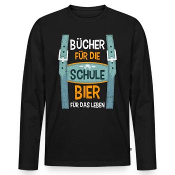 Bücher für die Schule Bier fürs Leben - Männer Premium Bio Langarmshirt - Schwarz - Vorne - Nico (187cm)