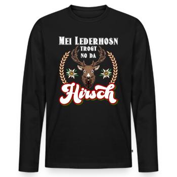 Munich Volksfest MEI LEDERHOSEN WEARS NO DA HIRSCH - Men's Premium Organic Long Sleeve Shirt - black - Front - Nico (187cm)