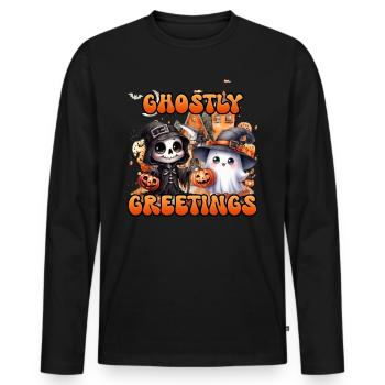 Halloween Enfants SALUTATIONS FANTOMATIQUES Drôle - T-shirt manches longues Premium bio Homme - noir - Devant - Nico (187cm)
