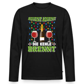 ADVENT ADVENT DIE KEHLE BRENNT Lustiges Glühwein - Männer Premium Bio Langarmshirt - Schwarz - Vorne - Nico (187cm)