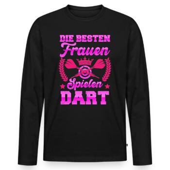 Dartspielerin DIE BESTEN FRAUEN SPIELEN DART - Männer Premium Bio Langarmshirt - Schwarz - Vorne - Nico (187cm)
