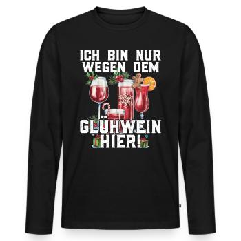 Weihnachtsmarkt BIN NUR WEGEN DEM GLÜHWEIN HIER - Männer Premium Bio Langarmshirt - Schwarz - Vorne - Nico (187cm)