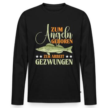 Angeln ZUM ANGELN GEBOREN ZUR ARBEIT GEZWUNGEN - Männer Premium Bio Langarmshirt - Schwarz - Vorne - Nico (187cm)