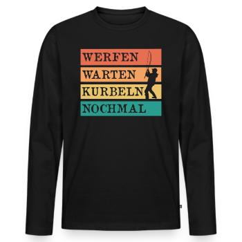 Angler WERFEN WARTEN KURBELN NOCHMAL Lustiges - Männer Premium Bio Langarmshirt - Schwarz - Vorne - Nico (187cm)