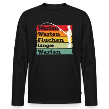 Angler Outfit WERFEN WARTEN KURBELN NOCHMAL Lustig - Männer Premium Bio Langarmshirt - Schwarz - Vorne - Nico (187cm)