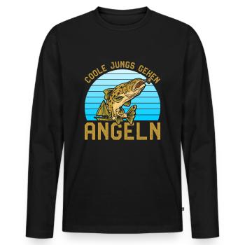 Angler Geburtstag COOLE JUNGS GEHEN ANGELN Lustig - Männer Premium Bio Langarmshirt - Schwarz - Vorne - Nico (187cm)