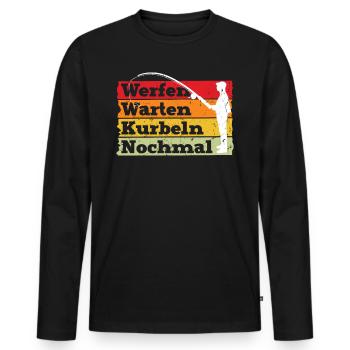 Angler Outfit WERFEN WARTEN KURBELN NOCHMAL Lustig - Männer Premium Bio Langarmshirt - Schwarz - Vorne - Nico (187cm)
