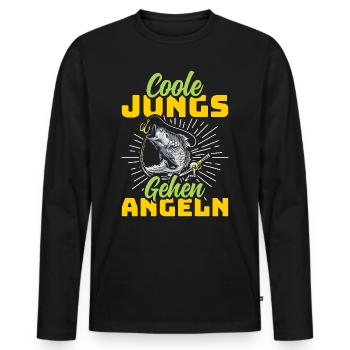 Angler Outfit COOLE JUNGS GEHEN ANGELN Lustiges - Männer Premium Bio Langarmshirt - Schwarz - Vorne - Nico (187cm)