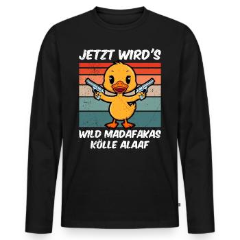 Kölner Karneval JETZT WIRD'S WILD MADAFAKAS KÖLLE - Männer Premium Bio Langarmshirt - Schwarz - Vorne - Nico (187cm)