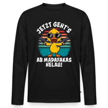 Entenkostüm JETZT GEHT'S AB MADAFAKAS HELAU! - Männer Premium Bio Langarmshirt - Schwarz - Vorne - Nico (187cm)