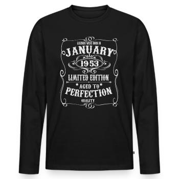 January 1953 Born Birthday Retro Gift - Men's Premium Organic Long Sleeve Shirt - black - Front - Nico (187cm)