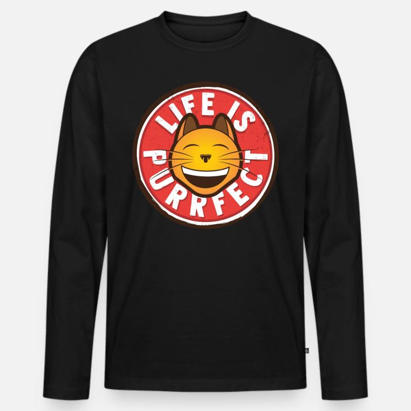Katze Positiv denken - Männer Premium Bio Langarmshirt - Schwarz